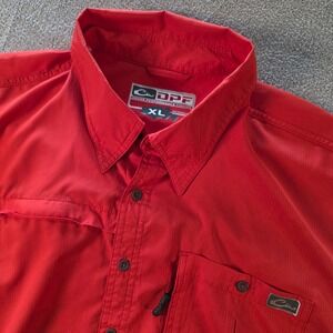 Drake Performance Fishing DPF Mens XL Red Short Sleeve Button Down Fishing Shirt
